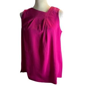 J. Jill Raspberry Pink Pleated Asymmetrical Sleeveless Blouse, Small Tall, NWT
